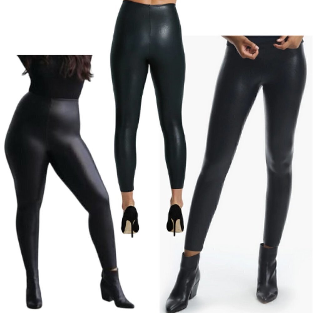 COMMANDO 7/8 Black Faux Leather Control Leggings Size L